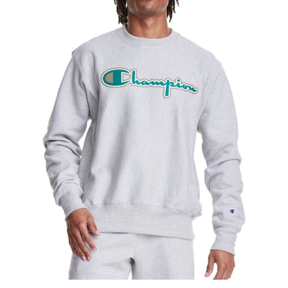 Champion Reverse Weave Crewneck Sweatshirt NWT Gray Green Script Logo Men’s L
